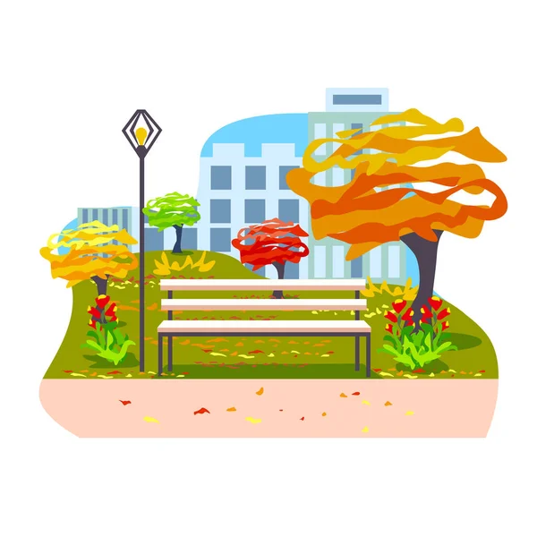 Ilustração Vetorial Parque Cidade Outono Com Árvores Queda Folhas Variegada —  Vetores de Stock