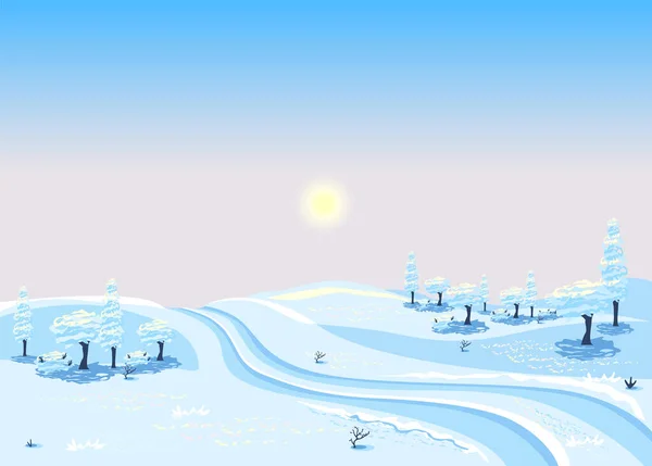 Országút Hátterében Téli Táj Pasztell Színekben Háttér Kép Téli Napsütéses — Stock Vector
