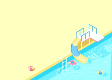 Merdiveni ve temiz suyu olan Isome yüzme havuzu. Yaz tatilinde havuz kenarında. Yaz eğlencesinin renkli görüntüsü. 