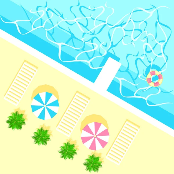 游泳池有清晰的水上鸟瞰 在游泳池边避暑 一个五彩缤纷的夏天快乐的形象 矢量背景 — 图库矢量图片