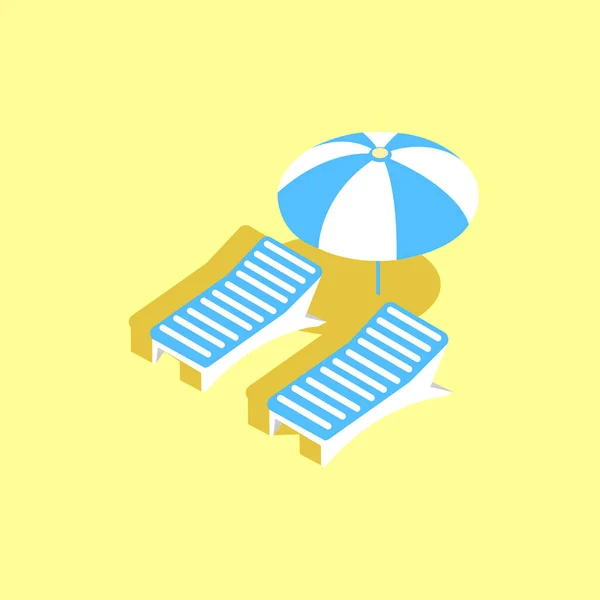Isometric Deck Chair Umbrella Beach Minimalist Style Vector Illustration Summer — Stock Vector
