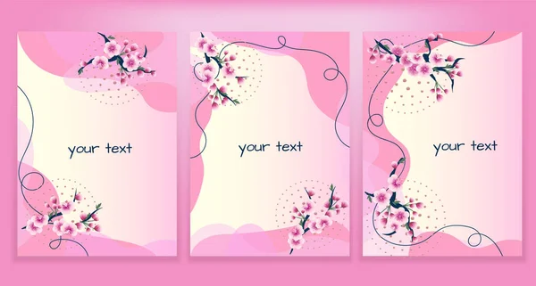 集矢量背景和框架模板与Sakura分支和地方的文本在简单的现代风格 手绘婚宴邀请卡或贺卡 社交媒体壁纸 — 图库矢量图片