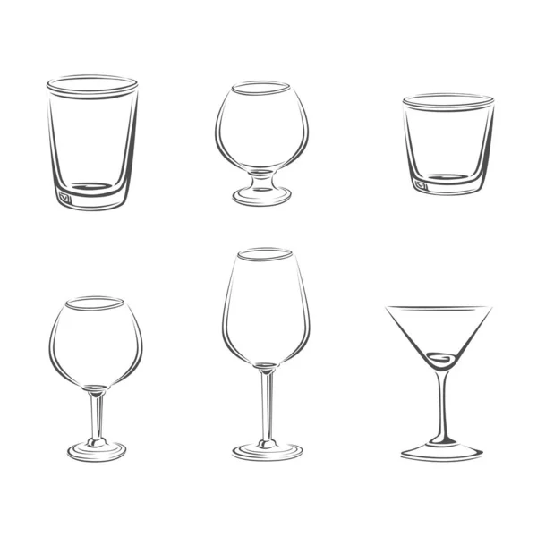 Empty Glasses Set Silhouette Vector Icon Drawn Line Isolated Modern — Stock Vector