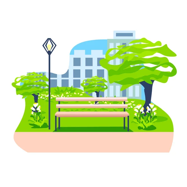 Vector Illustration Summer City Park Trees Park Bench Lanterns Background — Stock Vector