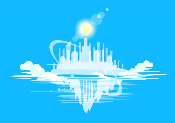 Vár Vagy Város Felhők Hátterében Kék Fényes Nap Fantasztikus Tündérmese — Stock Vector