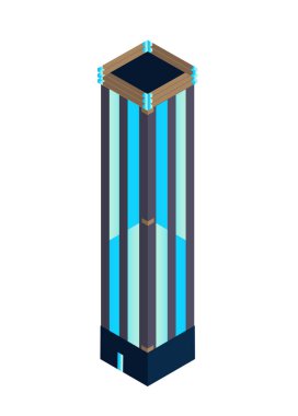 Beyaz arka planda Isometric gökdelen. Emlak satışı ve kira. Büyük bina konsepti. Büyük şehir mimarisi