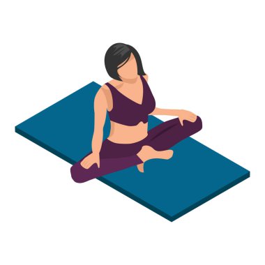 Yoga minderinde nilüfer pozisyonunda bir kadın. Spor yaşam tarzı. Meditasyon. Beyaz arkaplanda izole edilmiş vektör illüstrasyonu