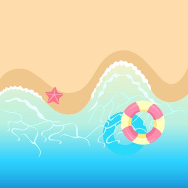 Sea and beach aerial view. Summer vacation by the sea. A colorful image of summer fun. Vector background.