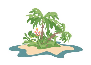 Vector illustration of a tropical island with palm trees in a simple modern style on a white background. Summer vacation landscape.