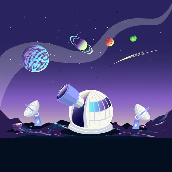 Astronomical Observatory Background Starry Sky Planets Exploration Exploration Space Vector — Stock vektor