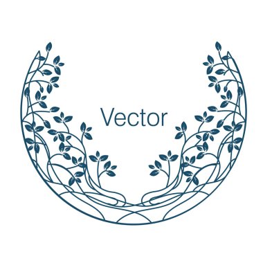 Vector background and frame template with place for text in simple modern style tree from lines and leaves. Hand drawn lines for tattoo, wedding or postcards, social media wallpapers.