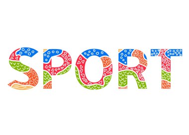 Vector illustration of the word sport written with abstract ornament lines in bright colors.