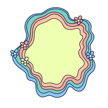 Bright cool cartoon psychedelic rainbow pattern - 70s - 80s hippie floral style. Frame, template, social media, decoration. Vintage vector illustration.