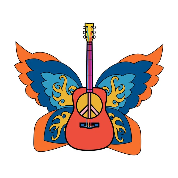 Bright Cool Cartoon Colorido Guitarra Com Asas Padrões Asas Estilo — Vetor de Stock