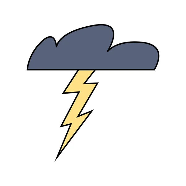 70年代のヒッピースタイルの雷でクールな明るい雷雲 白い背景に独立したベクトル図 — ストックベクタ