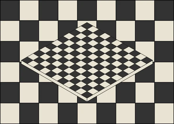 Cooler Schwarz Weißer Schachbretthintergrund Mit Einem Isometrischen Schachbrett Der Mitte — Stockvektor