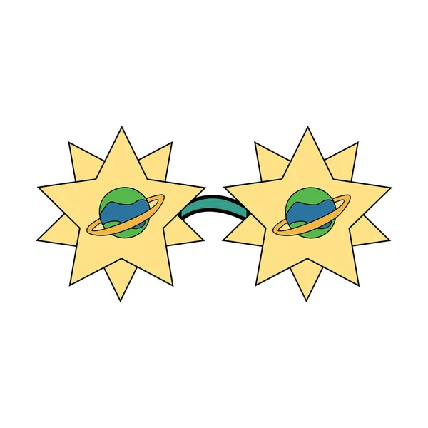 Lunettes Étoilées Style Hippie Avec Des Planètes Intérieur Des Lentilles — Image vectorielle