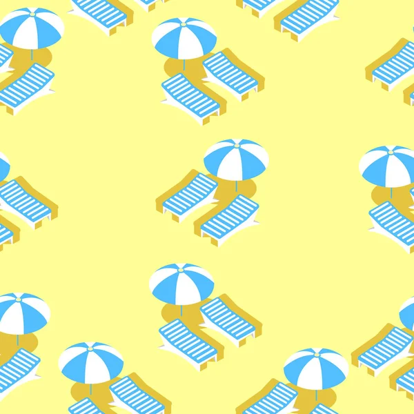 Nahtlose Muster Isometrische Liegestühle Strand Vektor Illustration — Stockvektor
