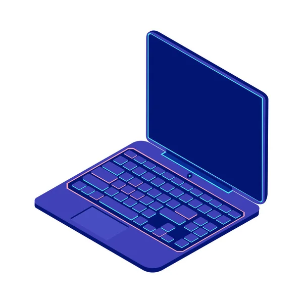 Isometric Niebieski Kolor Laptop Bordowy Cyjan Backlight Vector Ilustracji Izolowane — Wektor stockowy