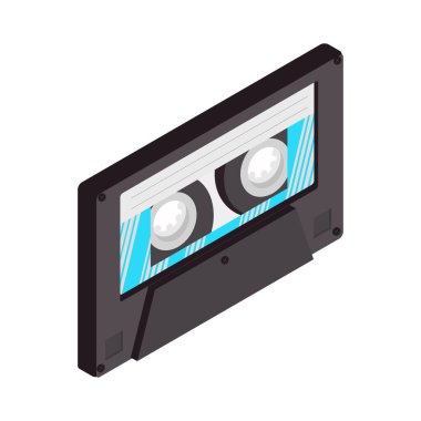Retro Compact Kasedi. Beyaz arkaplanda izole edilmiş Isometric vektör grafikleri.