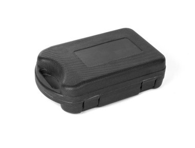 Beyaz arkaplanda izole edilmiş araçlar için siyah plastik kapalı kutu 