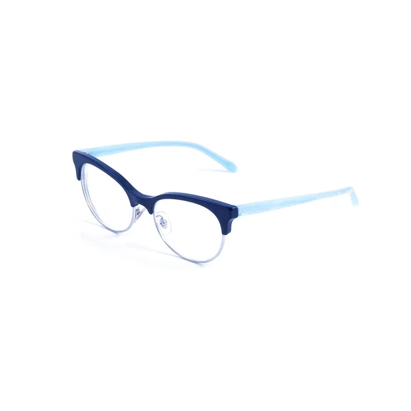 Óculos Femininos Azuis Fundo Branco — Fotografia de Stock