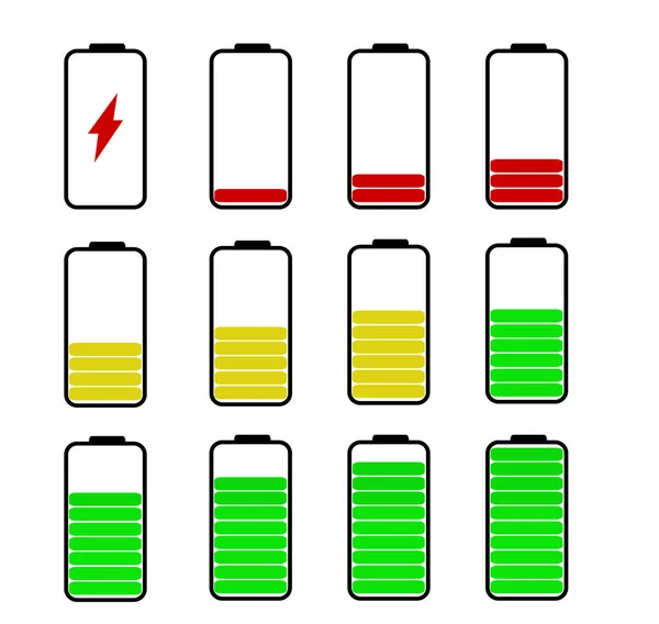 バッテリー充電インジケータアイコン バッテリー充電ステータスレベルセットコレクション バッテリー充電カラーアイコン — ストック写真