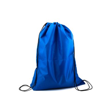 Drawstring paketi şablonu klasik mavi tekstil beyaz üzerinde izole