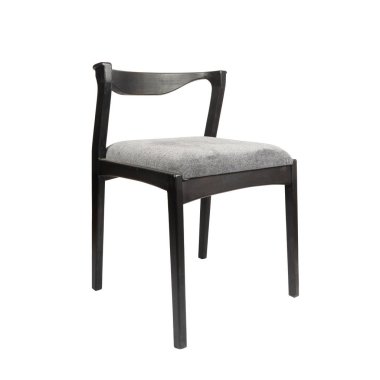 Beyaz arka planda Tekstil Koltuğu ve Tahta Bacaklı Modern Kahverengi Konforlu Sandalye