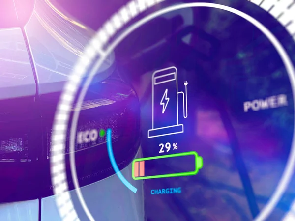 Otomobil EV bataryası Oto portunda şarj oluyor, verimli sürdürülebilir çevre dostu güç enerjisi eklektik araç taşımacılığı endüstrisi