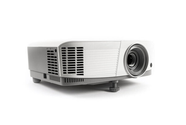White LCD Projector Video Presentation and Home Theatre Entertainment isolated on white