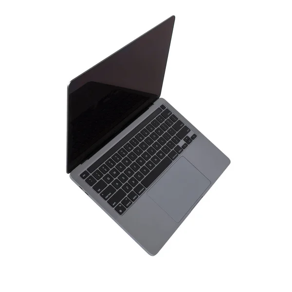 Foto Van Realistische Moderne Laptop Open Met Wit Scherm Geïsoleerd — Stockfoto