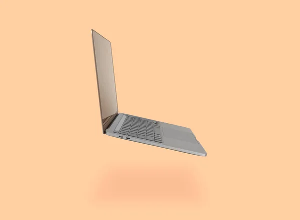 Foto Laptop Moderno Realista Flutuando Frente Fundo Luz — Fotografia de Stock