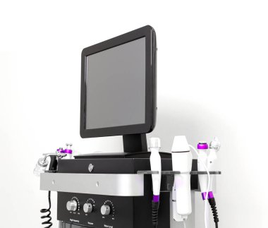 Yaşlanma ve akne tedavisi için spa kliniğinde yüz bakımı makinesi. Estetik tıp, güzellik aletleri, güzellik endüstrisindeki son teknolojiler..