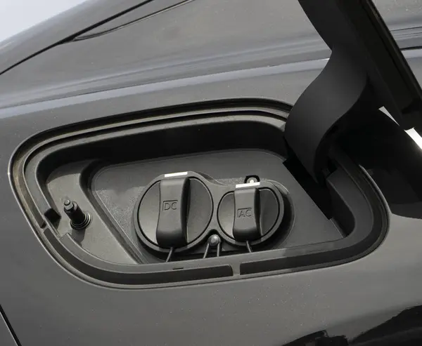 The electricity charging socket with AC and DC type of the ev car, technology of the transportation. Close-up shot