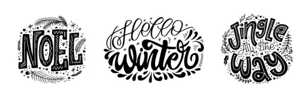Buone Vacanze Invernali Cartolina Buon Natale Felice Anno Nuovo Lettering — Vettoriale Stock