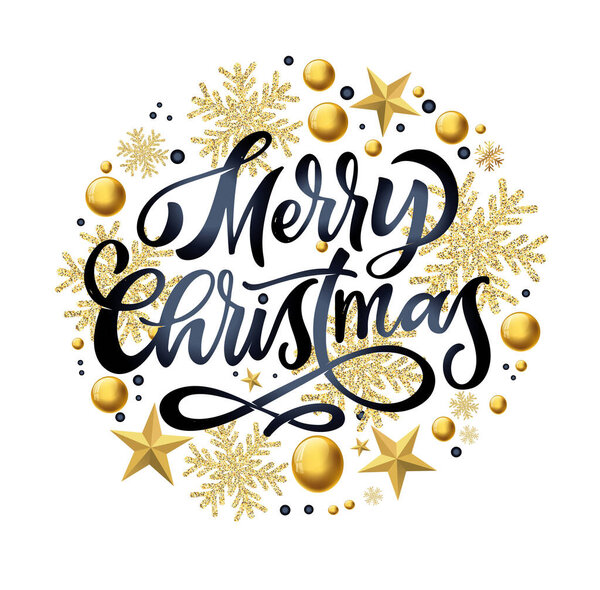 Happy winter holidays postcard. Seasons greetings.  Merry Christmas and happy new year lettering. Holly jolly. Merry and bright.