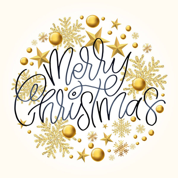 Happy winter holidays postcard. Seasons greetings.  Merry Christmas and happy new year lettering. Holly jolly. Merry and bright.