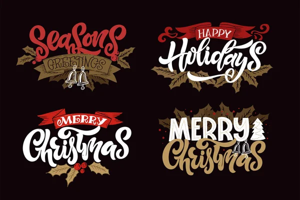 Happy Winter Holidays Postcard Seasons Greetings Merry Christmas Happy New — Stock Vector