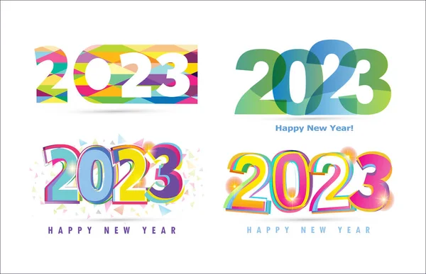 2023 Happy New Yearロゴレタリングテキストデザイン 2023番号デザインテンプレート 2023年あけましておめでとうございます ベクターイラスト — ストックベクタ