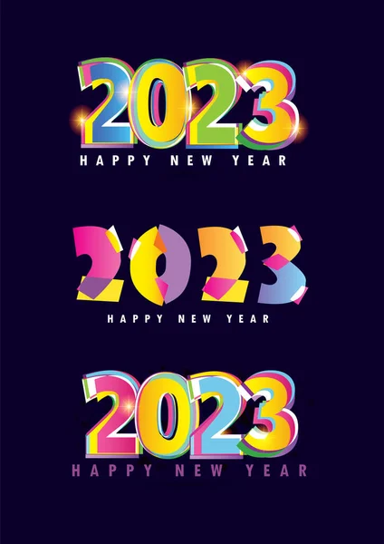 2023 Happy New Yearロゴレタリングテキストデザイン 2023番号デザインテンプレート 2023年あけましておめでとうございます ベクターイラスト — ストックベクタ