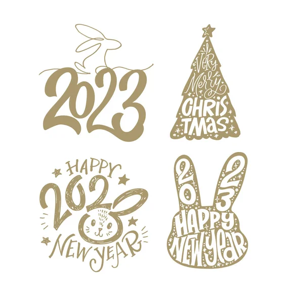 Joyeux Noël Heureux Nouveau 2023 Année Lettrage Bonne Carte Postale — Image vectorielle