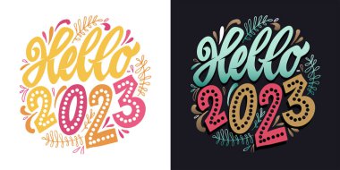 Merhaba 2023. Güzel el çizimi, kartpostallar. Mutlu yıllar..