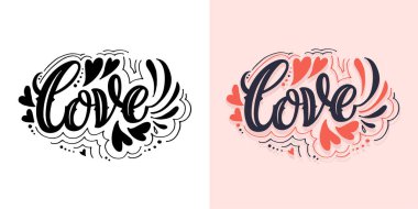 Mektuplarını seviyorum, Sevgililer Günün kutlu olsun, benim ol - el yazısı çizilmiş kartpostal. Tişört tasarımı, sabıka izi, balon izi. Sevgililer Günü kartı şablonu için el çizimi harfler. Sevgililer Günü afişi, el ilanı. Romantik harfler.