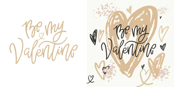 Love You Lettering Happy Valentine Day Mine Lettering Hand Drawn — Vector de stock