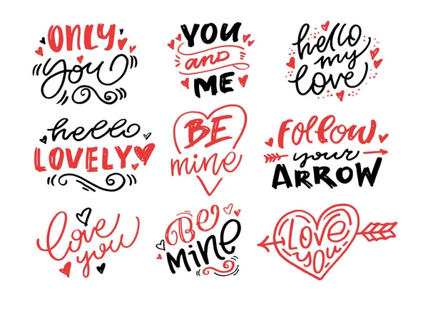 stock vector Love you lettering, Happy Valentine's Day, Be mine - lettering hand drawn doodle postcard. T-shirt design, mug print, ballon print. Hand drawn lettering for Valentines Day card template. St. Valentines Day banner, flyer. Romantic lettering