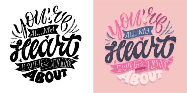 Lettering postcard about love. Happy Valentine'day card - hand drawn doodle lettering postcard. Heart, be mine. Vector