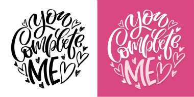 Lettering postcard about love. Happy Valentine'day card - hand drawn doodle lettering postcard. Heart, be mine. Vector