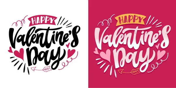Lettering Postcard Love Happy Valentine Day Card Hand Drawn Doodle — Image vectorielle