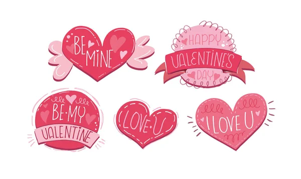 Lettering Postcard Love Happy Valentine Day Card Hand Drawn Doodle — Image vectorielle
